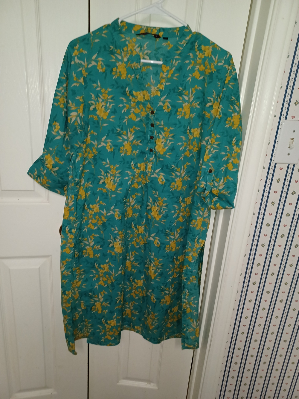 Rangmanch Teal Floral Button-Front Tunic Dress